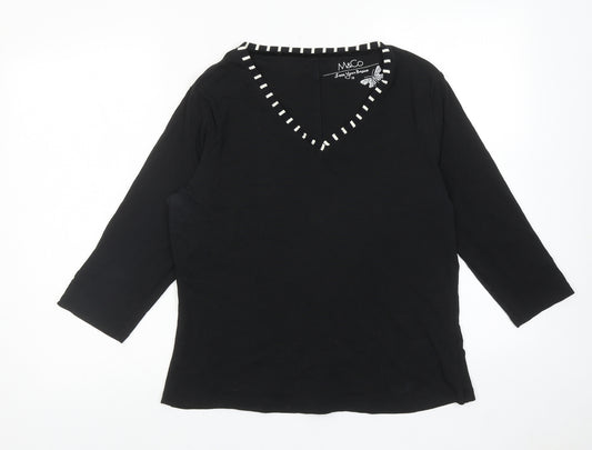 M&Co Womens Black Polyester Basic Blouse Size 18 V-Neck