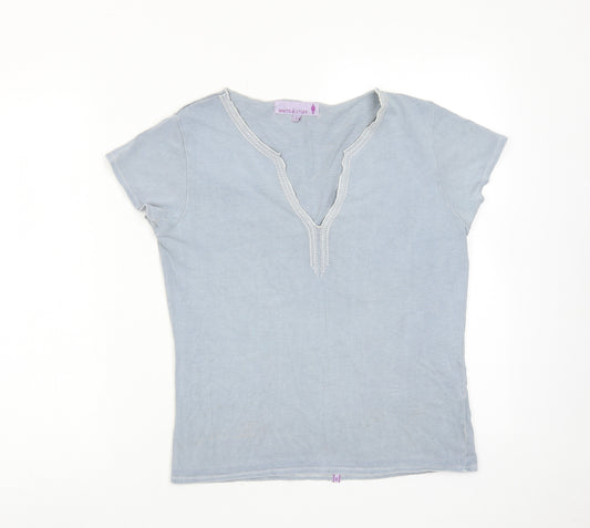 White Stuff Womens Blue Cotton Basic T-Shirt Size S V-Neck