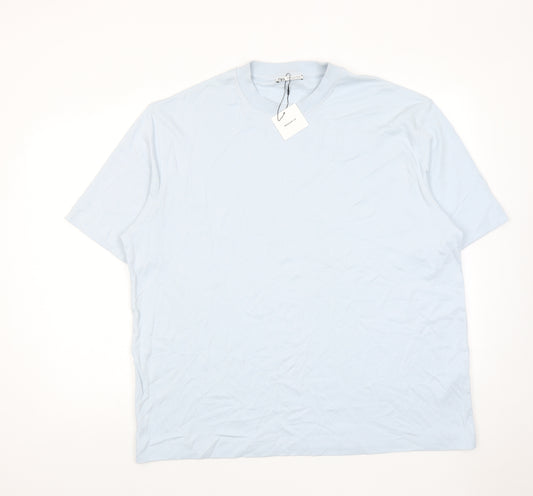 Zara Mens Blue Cotton T-Shirt Size XL Round Neck
