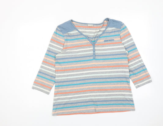 Damart Womens Multicoloured Striped Cotton Basic Blouse Size 14 V-Neck