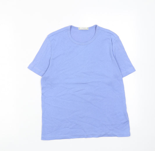 Marks and Spencer Womens Blue Cotton Basic T-Shirt Size 8 Round Neck