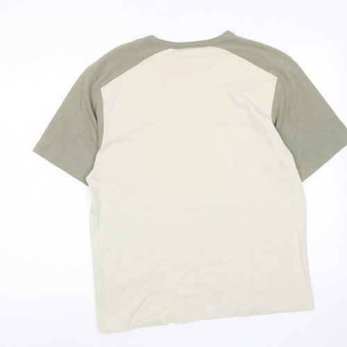 West Rock Mens Beige Colourblock Cotton T-Shirt Size S Round Neck