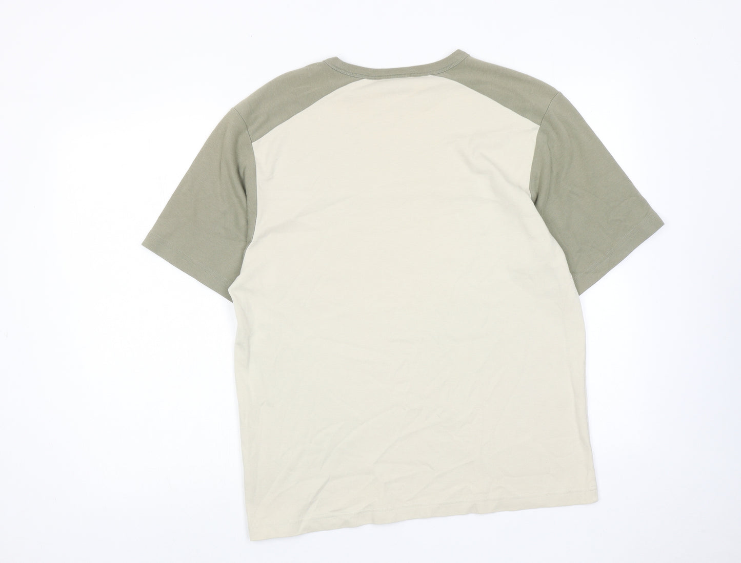 West Rock Mens Beige Colourblock Cotton T-Shirt Size S Round Neck