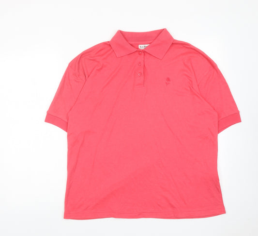 Bonmarché Womens Pink Cotton Basic Polo Size L Collared