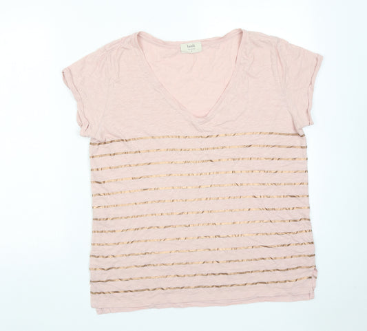 Hush Womens Pink Striped Cotton Basic T-Shirt Size M V-Neck