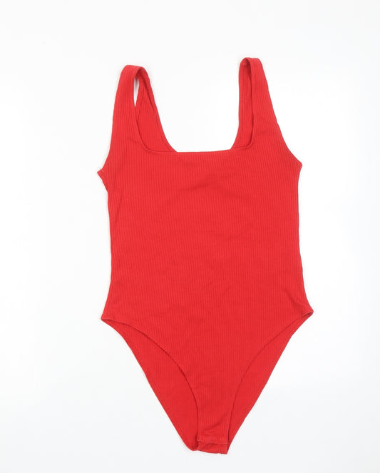 H&M Womens Red Polyester Bodysuit One-Piece Size S Snap
