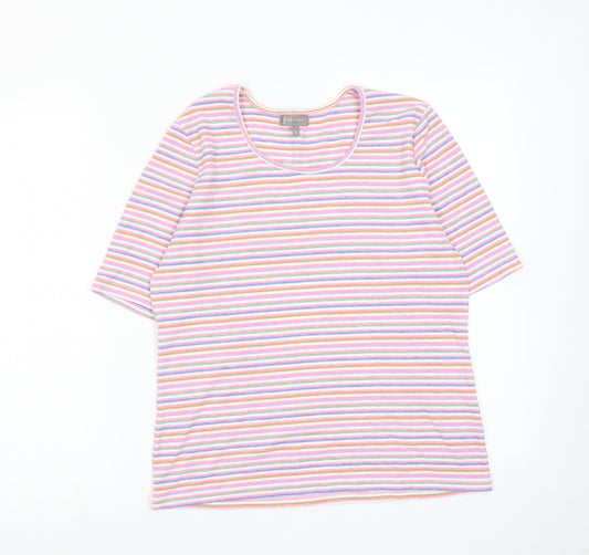 First Avenue Womens Multicoloured Striped Cotton Basic T-Shirt Size S Round Neck