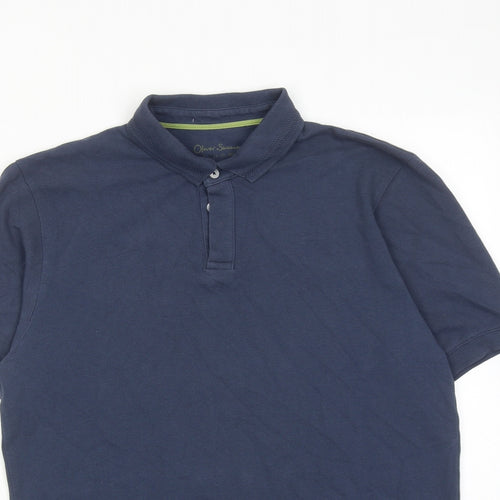 Oliver Sweeney Mens Blue Cotton Polo Size M Collared Button