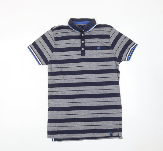 NEXT Boys Blue Striped Cotton Basic Polo Size 16 Years Collared Button