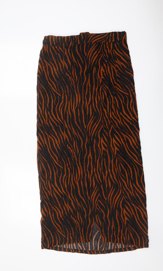 Marks and Spencer Womens Black Animal Print Viscose Maxi Skirt Size S Tie - Tiger pattern