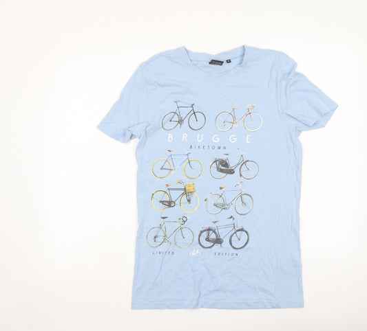 Fox Mens Blue Cotton T-Shirt Size S Round Neck - Brugge Biketown