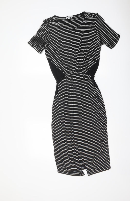 NEXT Womens Black Striped Viscose T-Shirt Dress Size 8 Round Neck Pullover