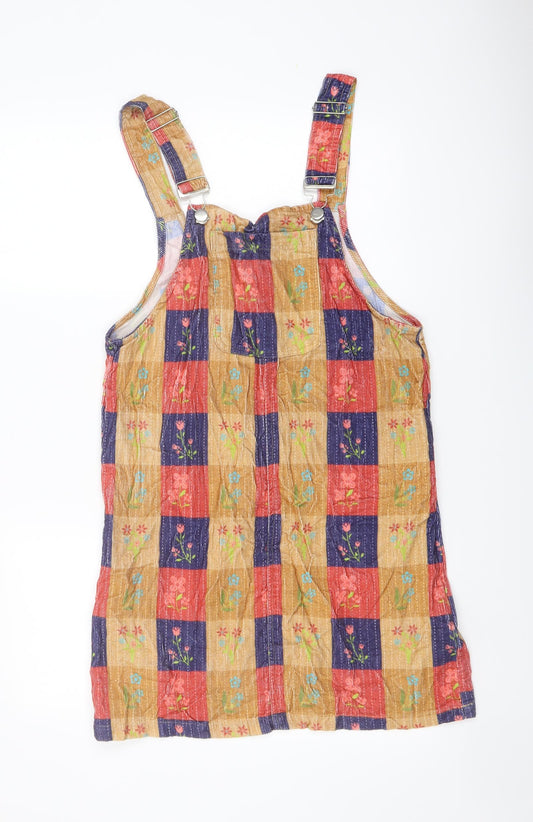 Daisy Street Womens Multicoloured Geometric Cotton Pinafore/Dungaree Dress Size 8 Square Neck Buckle