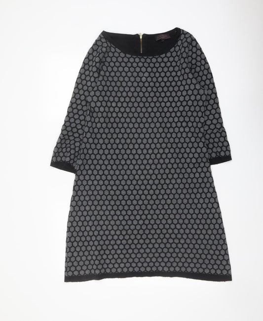 Great Plains Womens Grey Geometric Cotton Jumper Dress Size M Round Neck Zip