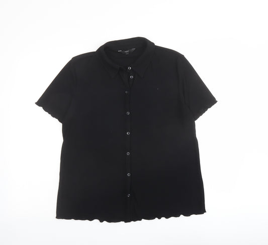 NEXT Womens Black Polyester Basic Button-Up Size 14 Collared