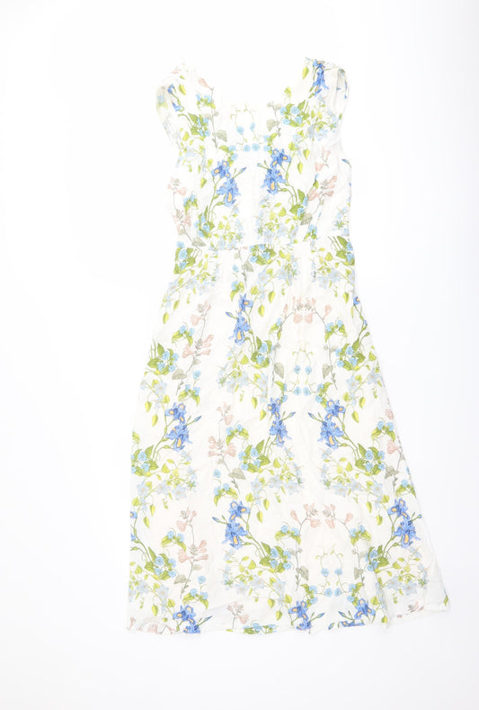 Zara Womens Multicoloured Floral Viscose A-Line Size M V-Neck Zip