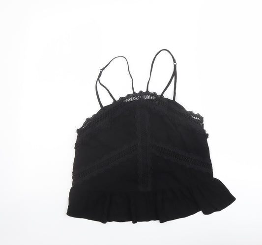 Topshop Womens Black Viscose Camisole Tank Size 8 Square Neck - Crochet Detail