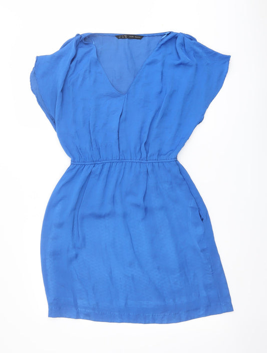 Zara Womens Blue Polyester Mini Size XS V-Neck Pullover