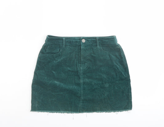 FOREVER 21 Womens Green Cotton Mini Skirt Size S Button