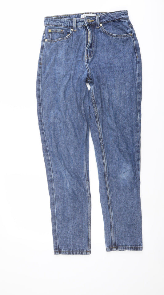 Denim & Co. Womens Blue Cotton Straight Jeans Size 8 L27 in Regular Button