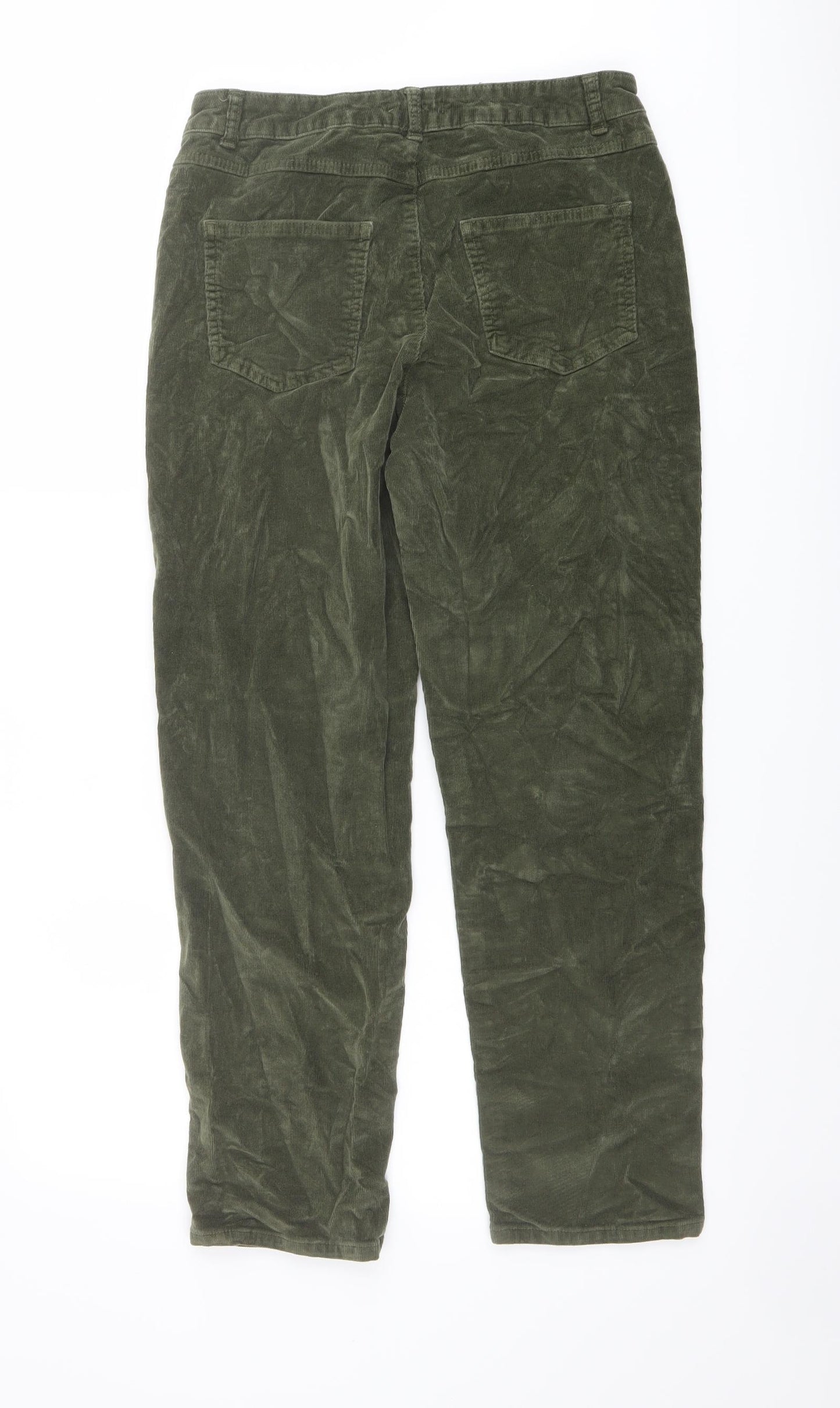 TU Womens Green Cotton Trousers Size 10 L26 in Regular Button
