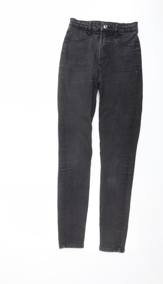 Zara Womens Grey Cotton Skinny Jeans Size 6 L26 in Regular Button
