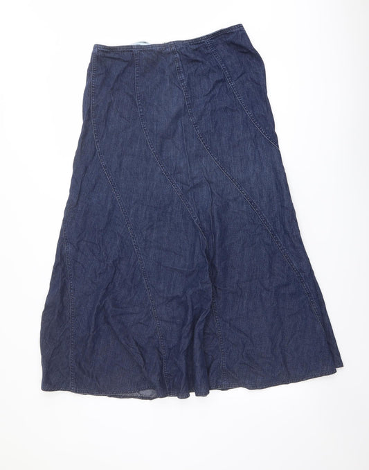 Marks and Spencer Womens Blue Cotton Swing Skirt Size 14 Zip