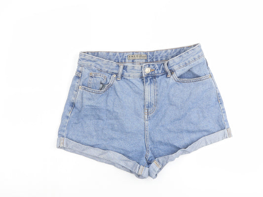 Denim & Co. Womens Blue Cotton Hot Pants Shorts Size 10 L3 in Regular Button