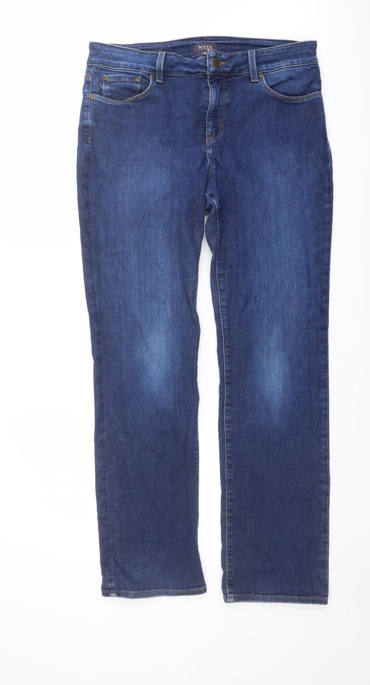NYJD Womens Blue Cotton Straight Jeans Size 12 L29 in Regular Button