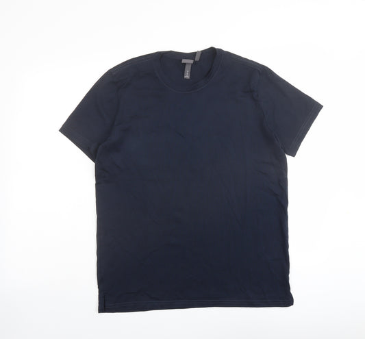 H&M Mens Blue Cotton T-Shirt Size M Round Neck