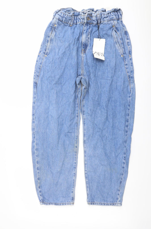 Zara Womens Blue Cotton Tapered Jeans Size 12 L24 in Regular Button