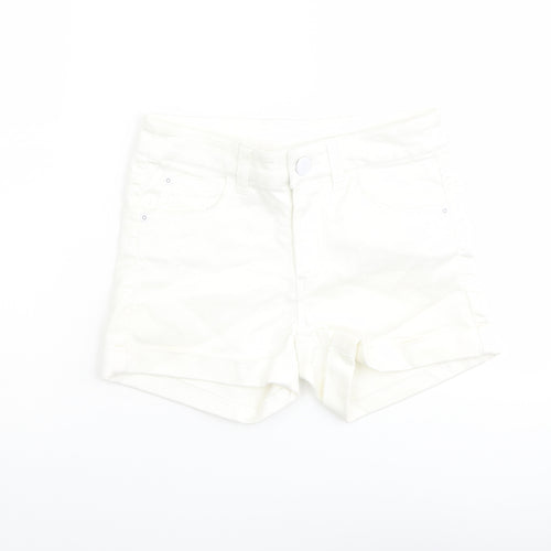 M&Co Girls Ivory Cotton Boyfriend Shorts Size 11 Years Regular Zip