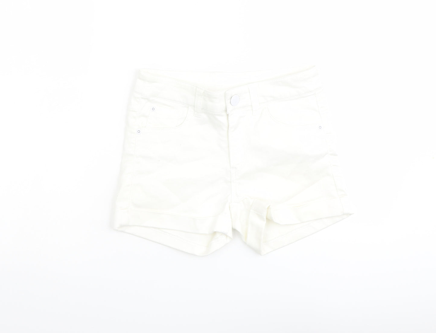 M&Co Girls Ivory Cotton Boyfriend Shorts Size 11 Years Regular Zip
