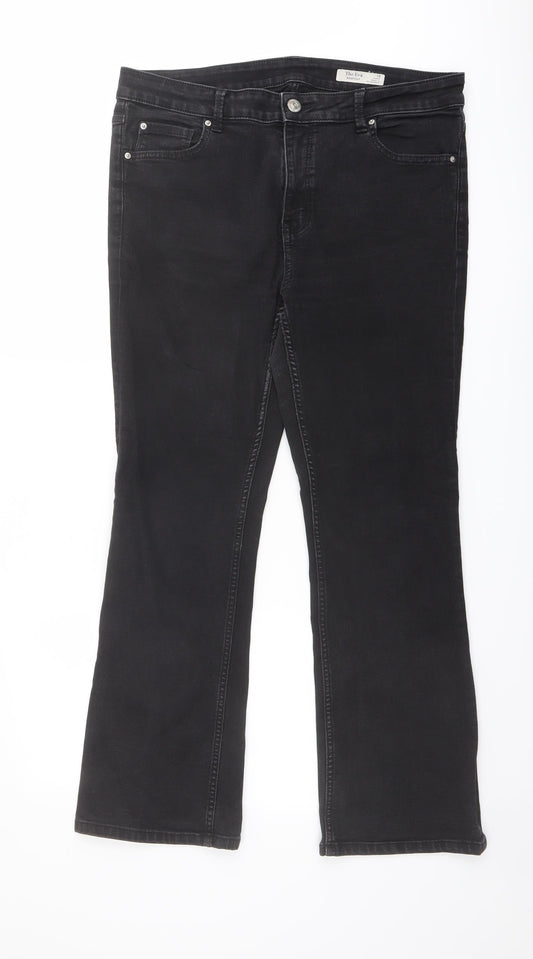 Marks and Spencer Womens Black Cotton Bootcut Jeans Size 16 L27 in Regular Button