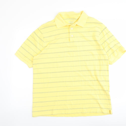 Blue Harbour Mens Yellow Striped Cotton Polo Size L Collared Button