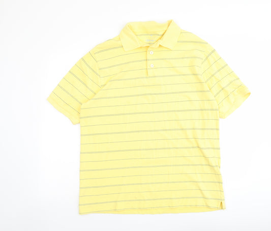 Blue Harbour Mens Yellow Striped Cotton Polo Size L Collared Button