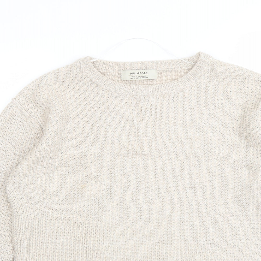 Pull&Bear Womens Beige Round Neck Acrylic Pullover Jumper Size S