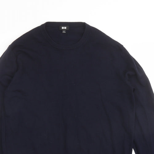 Uniqlo Mens Blue Round Neck Acrylic Pullover Jumper Size M Long Sleeve
