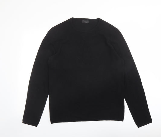 Zara Mens Black Round Neck Cotton Pullover Jumper Size L Long Sleeve