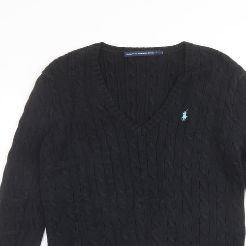 Polo Ralph Lauren Womens Black V-Neck Cotton Pullover Jumper Size L