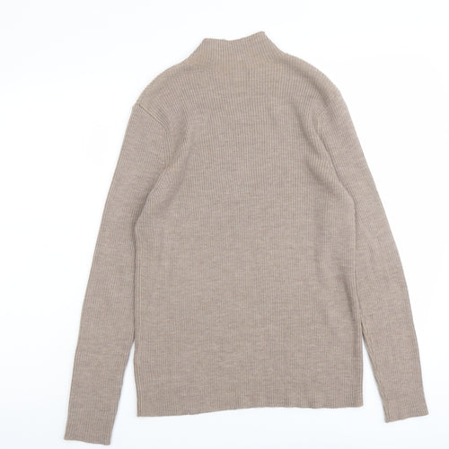 Marks and Spencer Womens Beige High Neck Wool Pullover Jumper Size 14