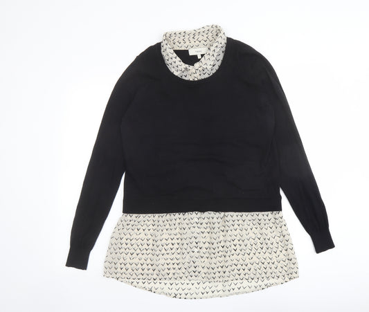 NEXT Womens Black Collared Cotton Pullover Jumper Size 12 - Shirt Insert