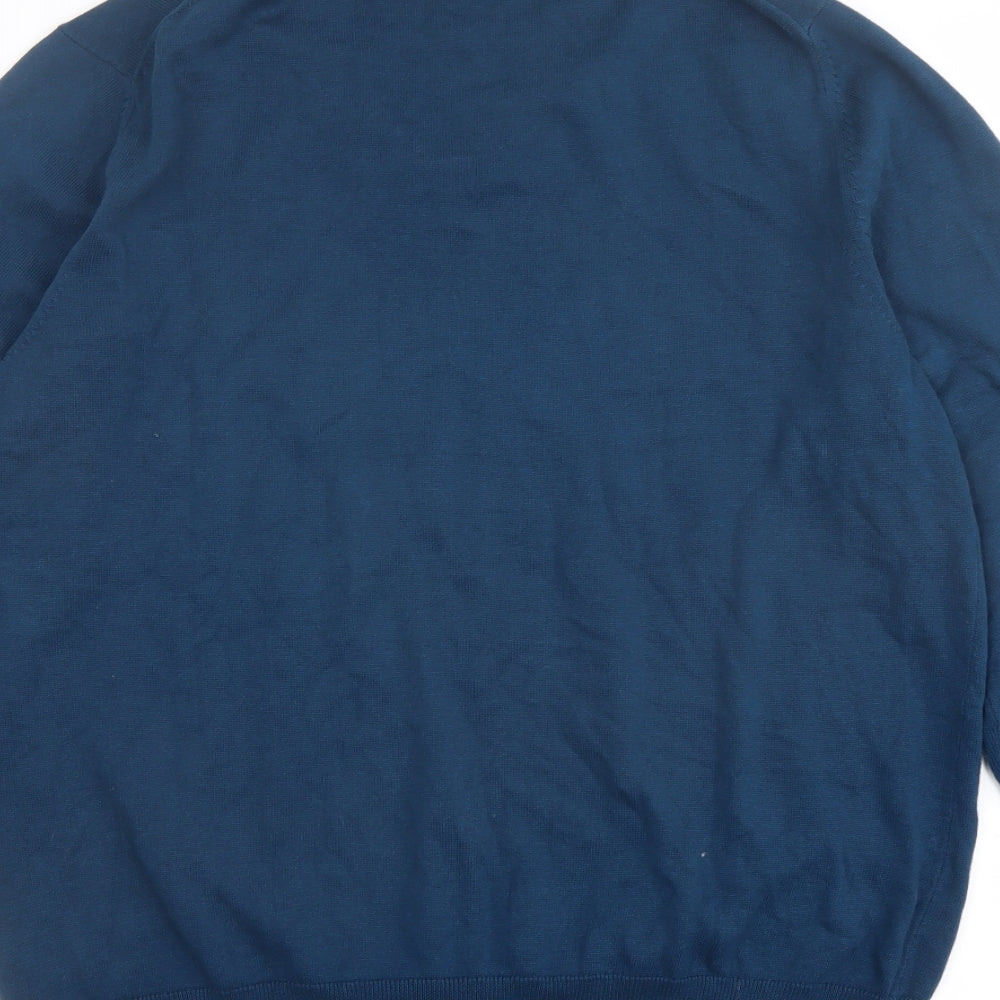 Marks and Spencer Mens Blue V-Neck Cotton Pullover Jumper Size L 3/4 Sleeve