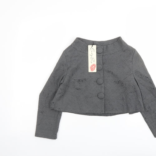 Lindy Bop Womens Grey Floral Jacket Size 8 Button