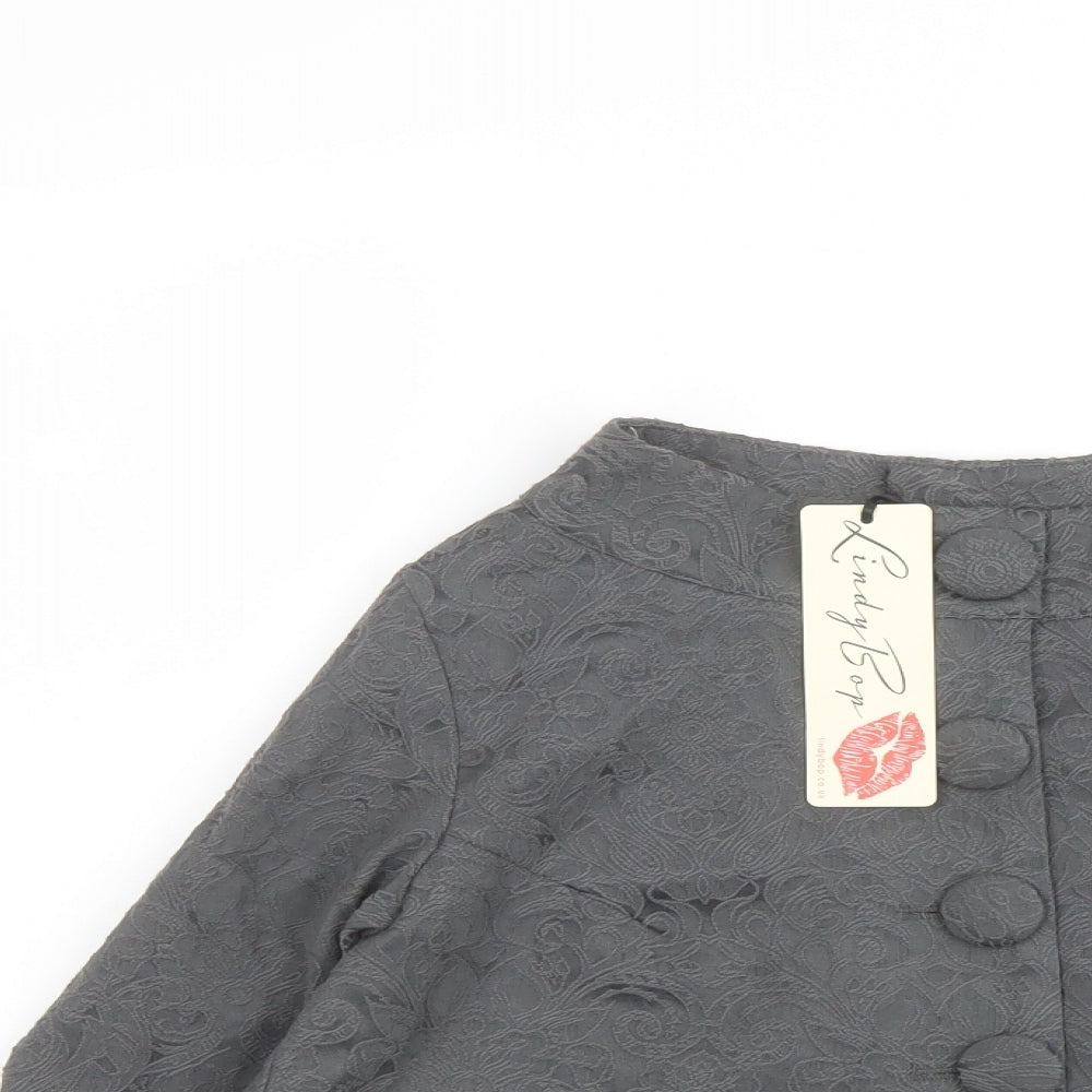 Lindy Bop Womens Grey Floral Jacket Size 8 Button