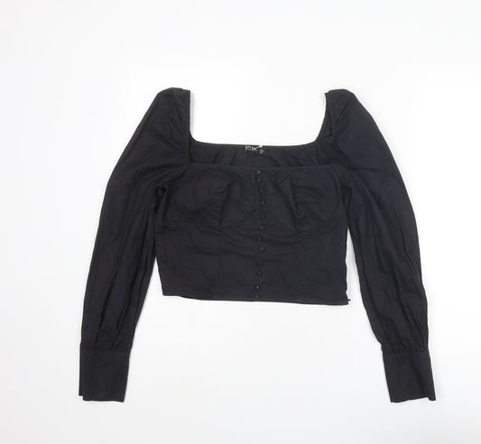Nasty Gal Womens Black Cotton Cropped Blouse Size 6 Square Neck