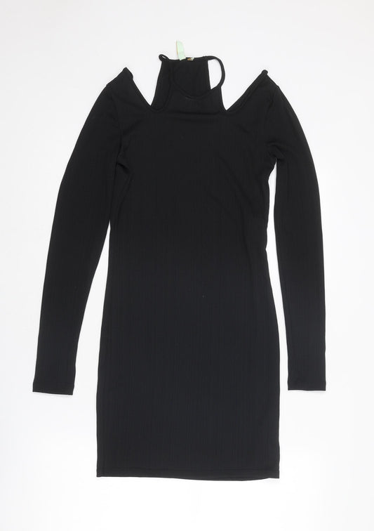 Fire & Glory Womens Black Polyester Shift Size M V-Neck Pullover - Cold Shoulder