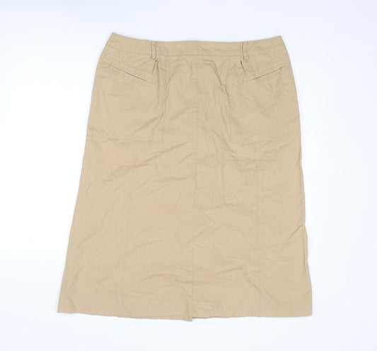 Country Casuals Womens Beige Cotton A-Line Skirt Size 18 Zip