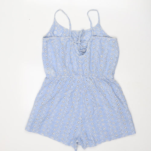 Isla Rose Womens Blue Floral Cotton Playsuit One-Piece Size M L3 in Tie