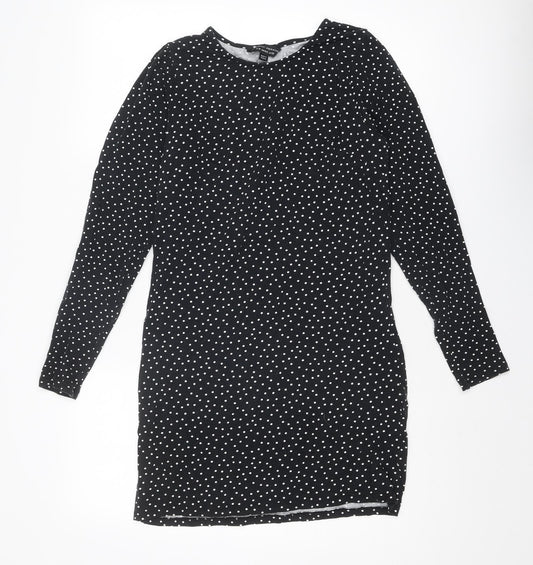 Dorothy Perkins Womens Black Polka Dot Cotton T-Shirt Dress Size 12 Round Neck Pullover